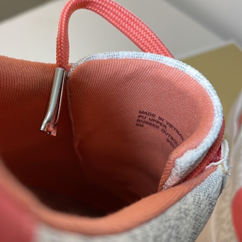 Michael Kors Poppy stripe lace up sneaker shoes bright white grapefruit color - Picture 11 of 14